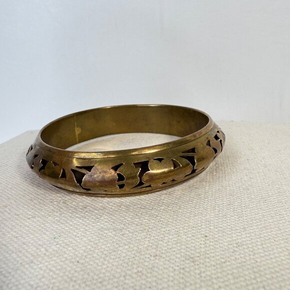 Brass Cutout Floral Bangle Bracelet Layers Gold-Tone Funky Stackable Boho Chunky - Picture 5 of 8